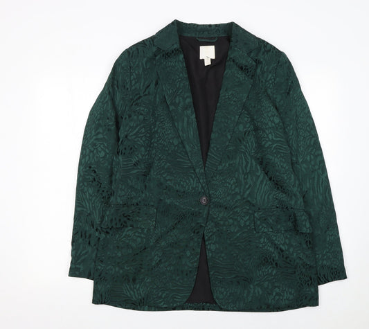 H&M Women’s Green Animal Print Viscose Blazer UK 16 Single-Breasted