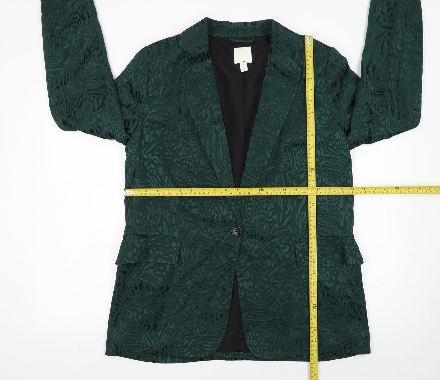 H&M Women’s Green Animal Print Viscose Blazer UK 16 Single-Breasted