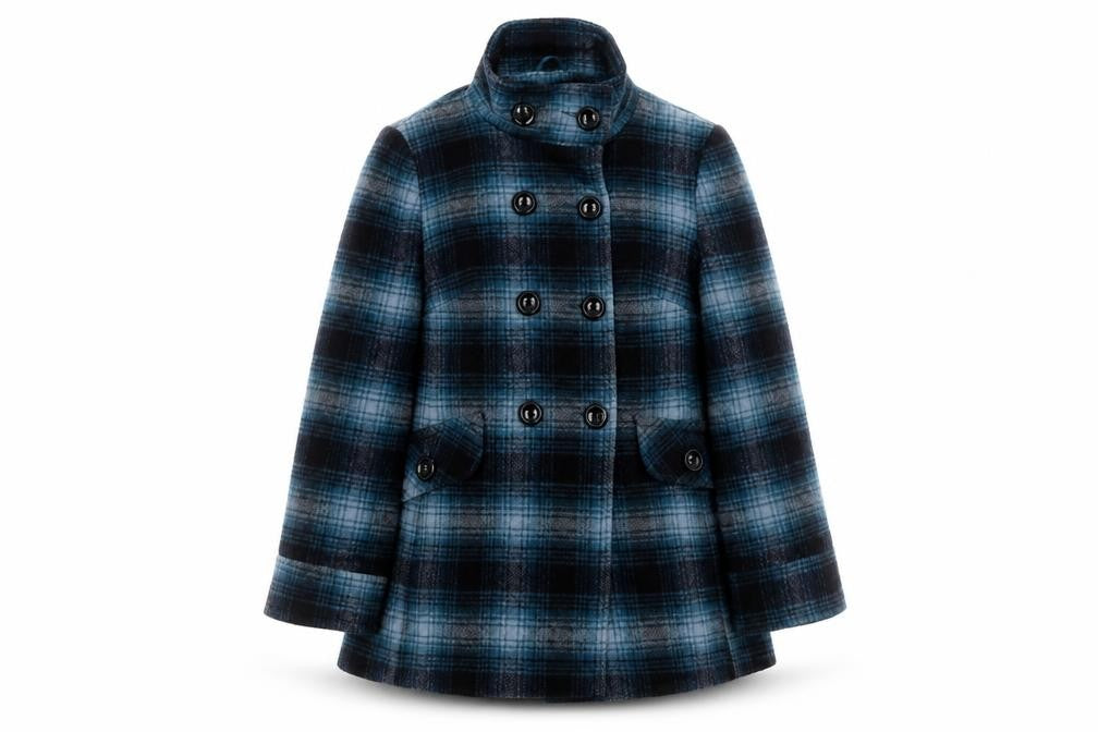 Dorothy Perkins Women Blue Check Wool Blend Pea Coat Size 10