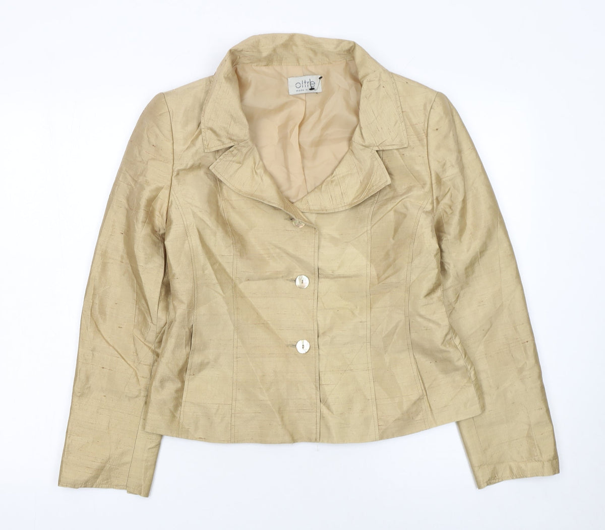 Oltre Women Beige Silk Single-Breasted Suit Jacket UK 10