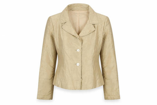 Oltre Women Beige Silk Single-Breasted Suit Jacket UK 10