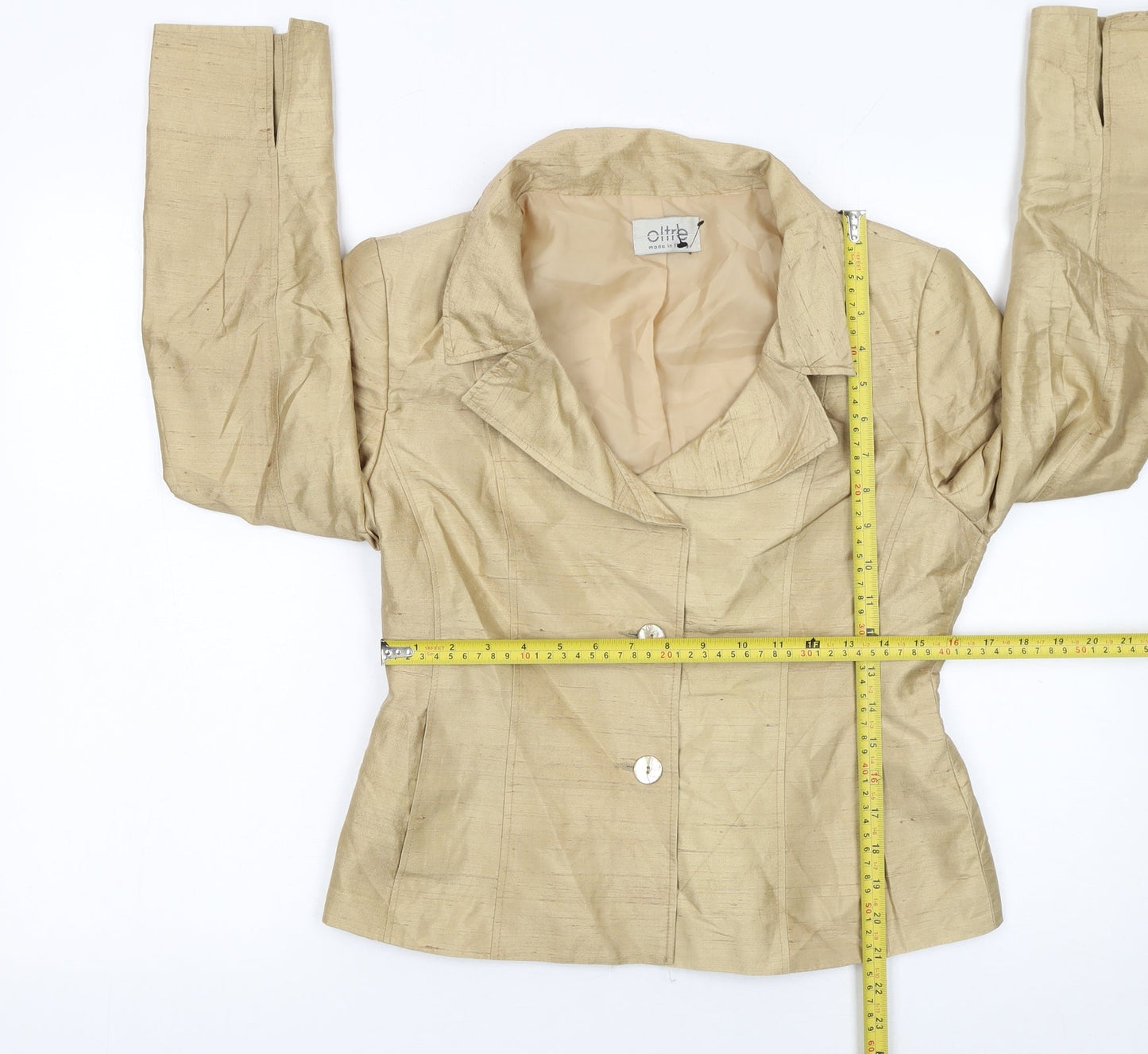 Oltre Women Beige Silk Single-Breasted Suit Jacket UK 10