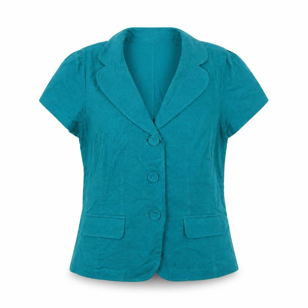 Per Se Women Green Linen Blend Short Sleeve Blazer Size 12