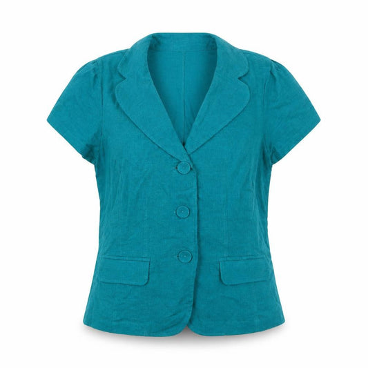 Per Se Women Green Linen Blend Short Sleeve Blazer Size 12