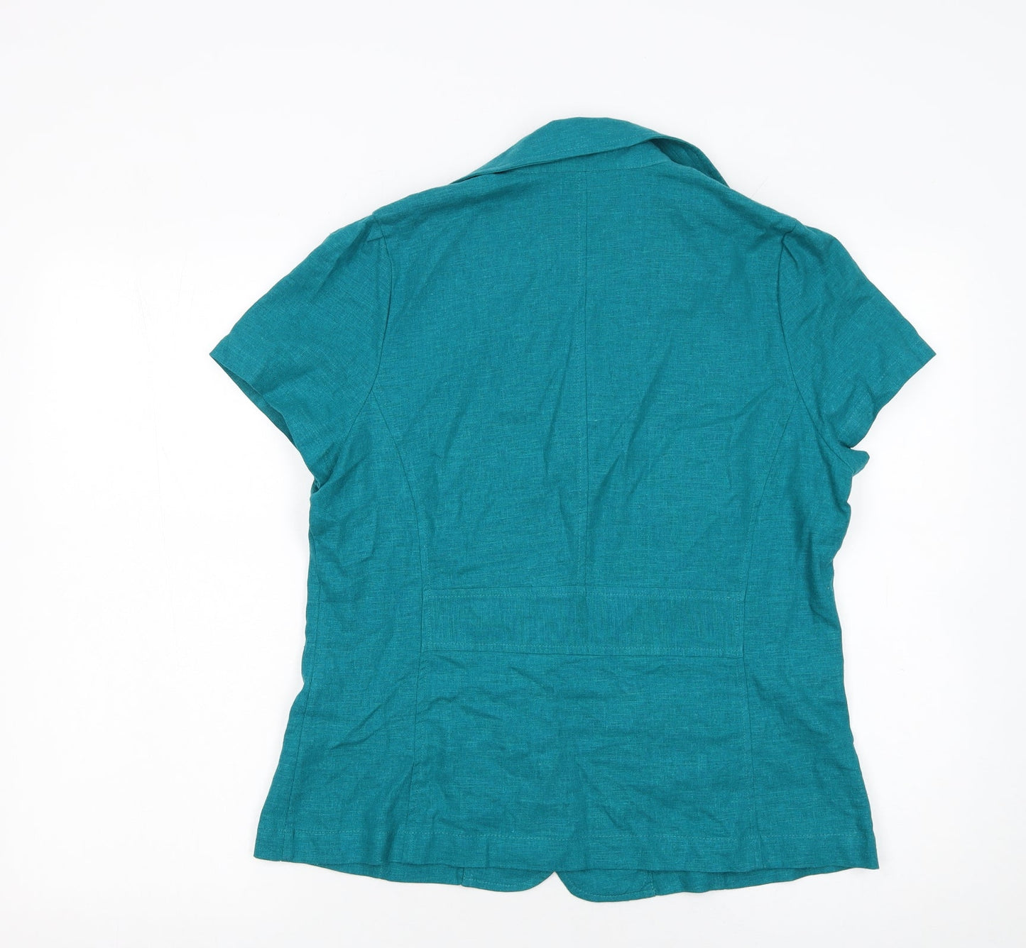 Per Se Women Green Linen Blend Short Sleeve Blazer Size 12