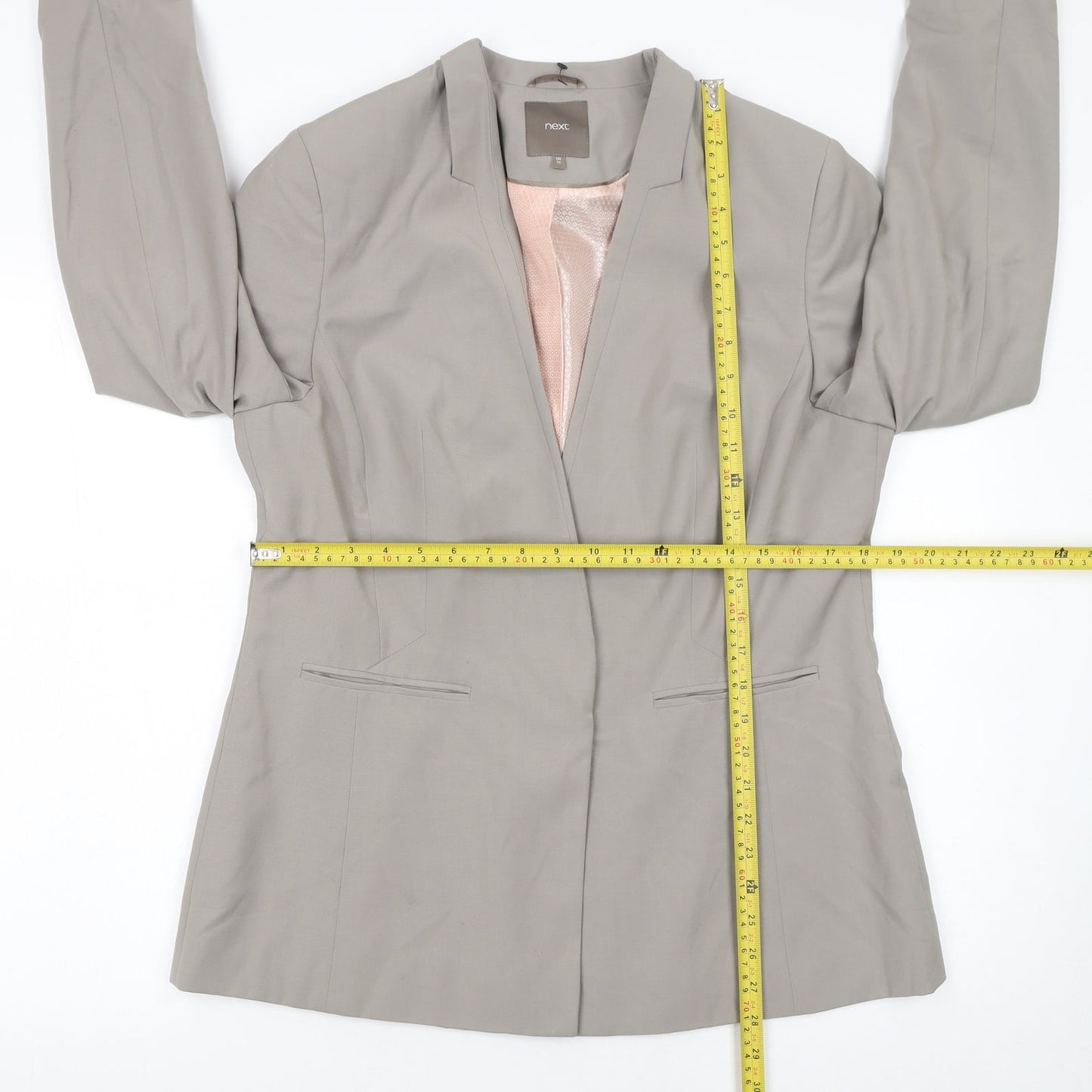 Next Women Beige Tailored Suit Jacket Size 16 Regular Lined Blazer
