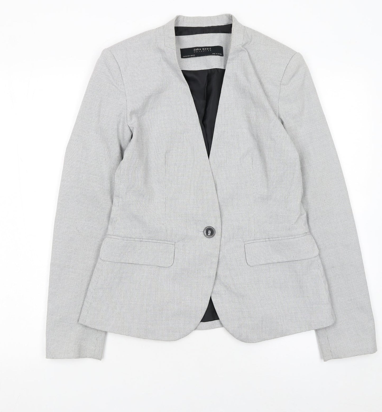 Zara Women Grey Houndstooth Slim Fit Blazer Jacket Size 8