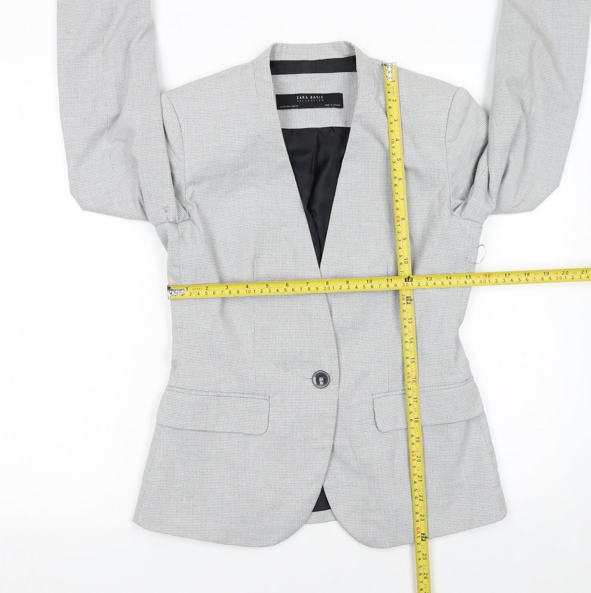 Zara Women Grey Houndstooth Slim Fit Blazer Jacket Size 8