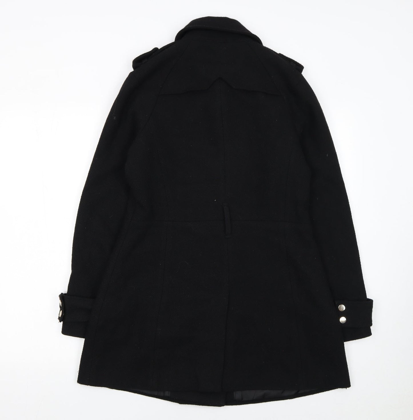 Warehouse Women Black Wool Blend Pea Coat UK 12 Double Breasted