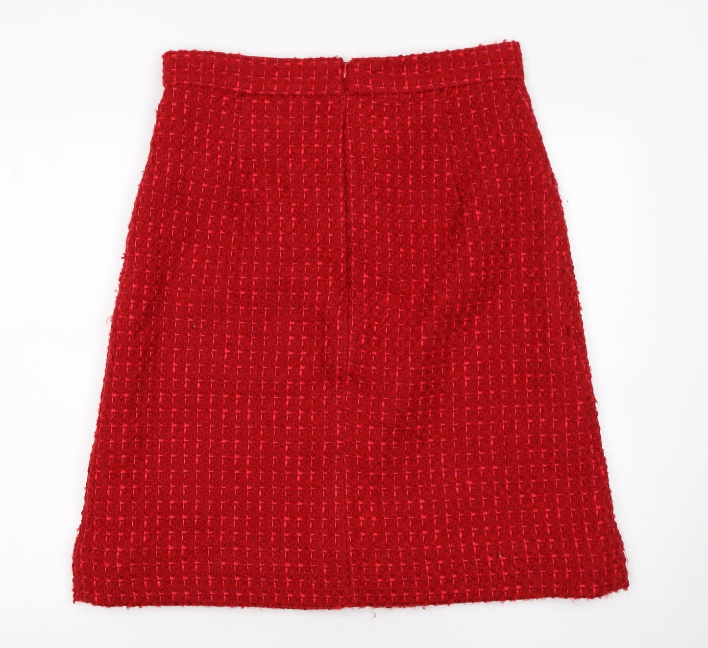 Marks and Spencer Women Red Tweed Pencil Skirt Size 14 Lined Wool Blend
