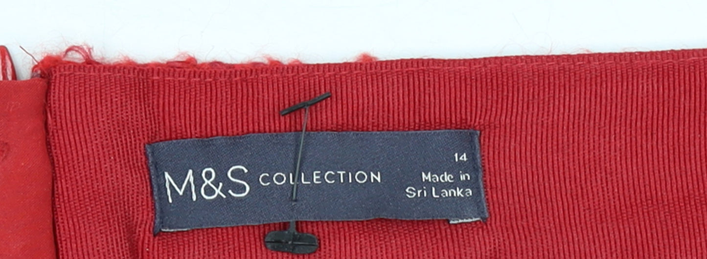 Marks and Spencer Women Red Tweed Pencil Skirt Size 14 Lined Wool Blend