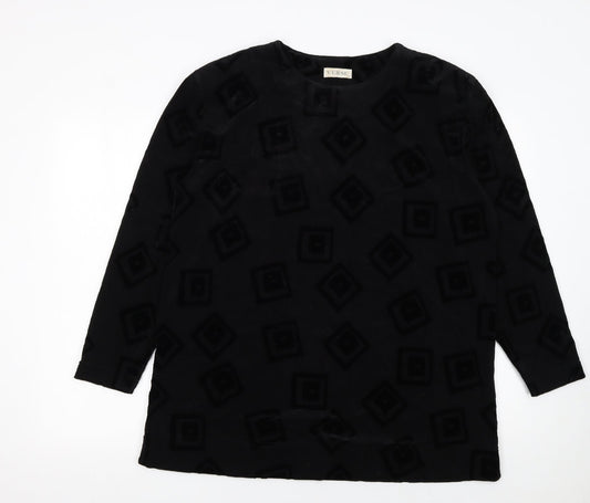 Verse Womens Black Geometric Velvet Long Sleeve Pullover Jumper Size 14