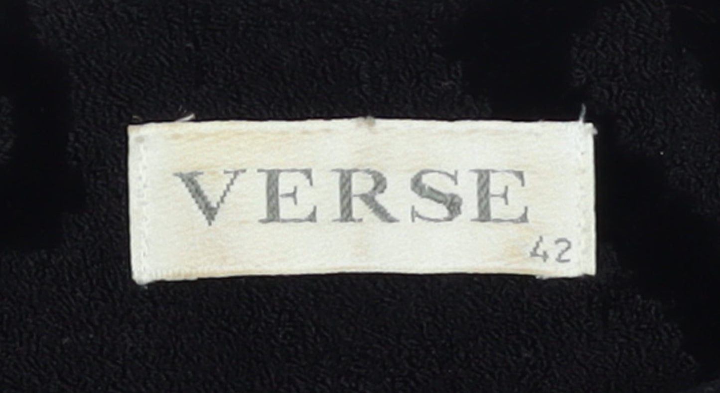Verse Womens Black Geometric Velvet Long Sleeve Pullover Jumper Size 14
