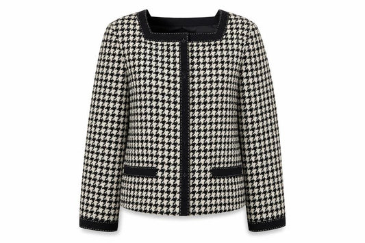 Hobbs Women Black Houndstooth Wool Blend Tweed Blazer Size 12