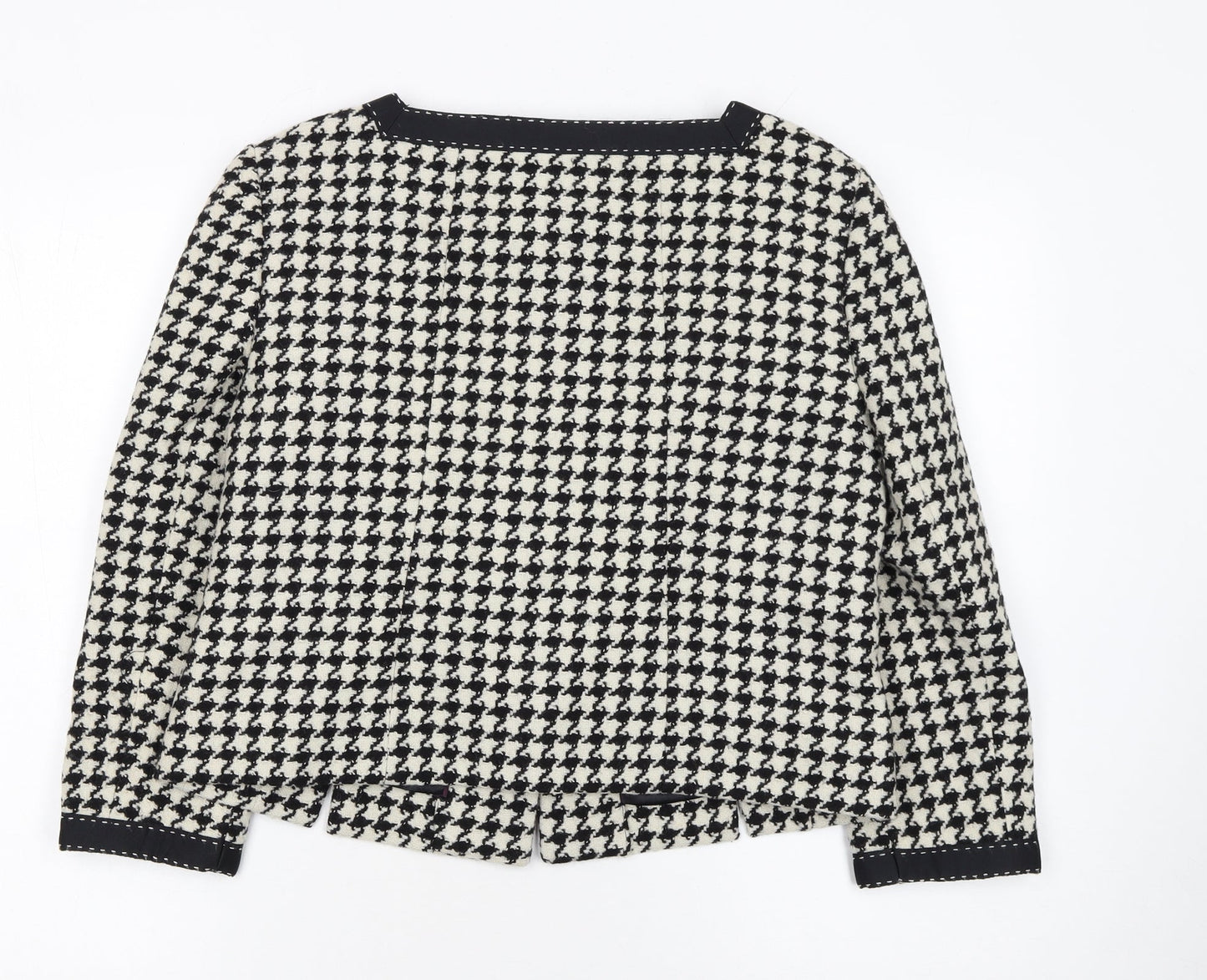 Hobbs Women Black Houndstooth Wool Blend Tweed Blazer Size 12