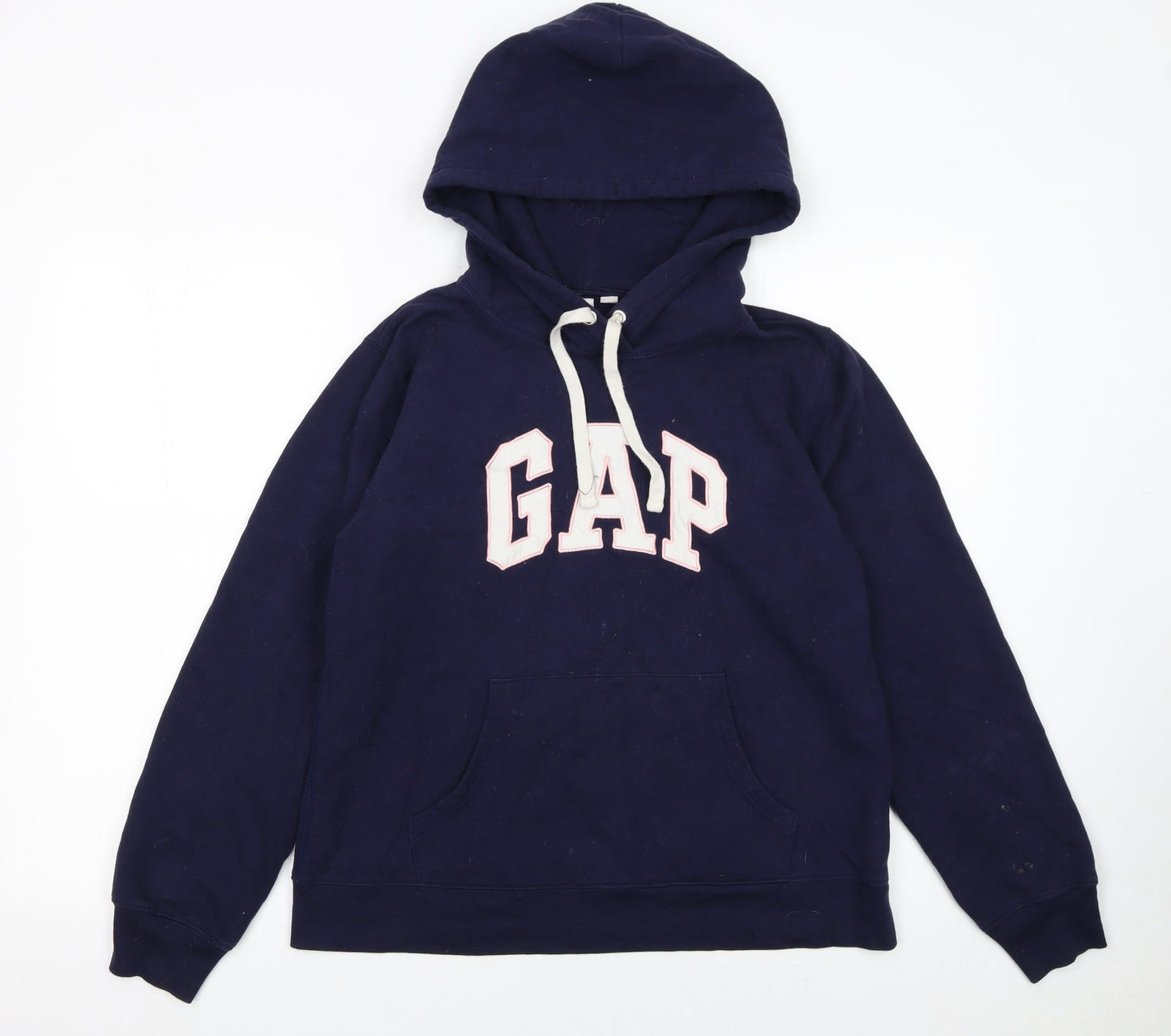 GAP Women Navy Blue Medium Pullover Hoodie with Logo Print