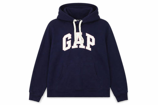GAP Women Navy Blue Medium Pullover Hoodie with Logo Print