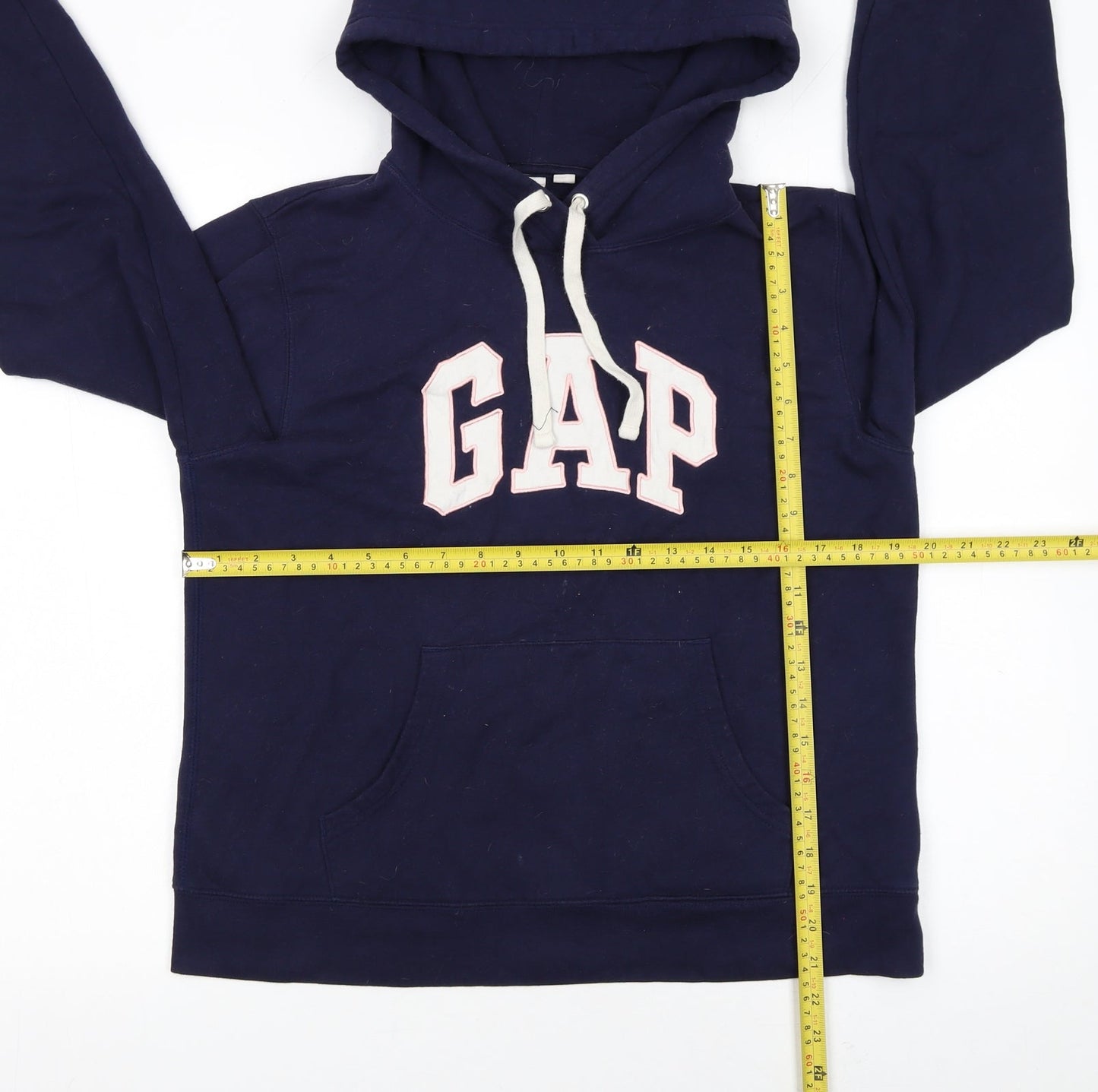 GAP Women Navy Blue Medium Pullover Hoodie with Logo Print