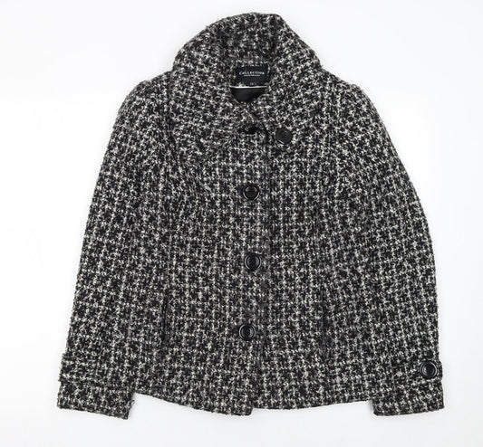 Debenhams Women’s Black Wool Blend Tweed Pea Coat Jacket Size 12