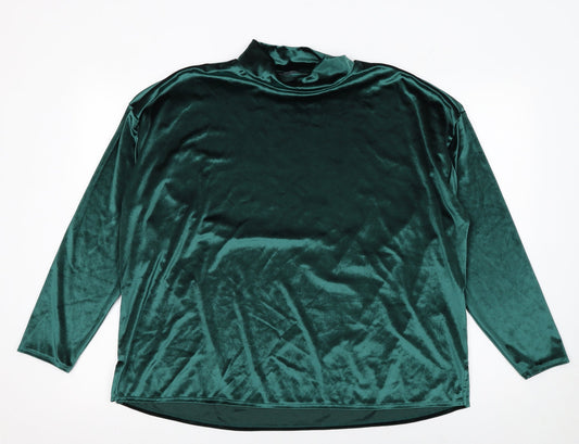 Marks and Spencer Womens Green Velvet Mock Neck Long Sleeve Blouse UK 18