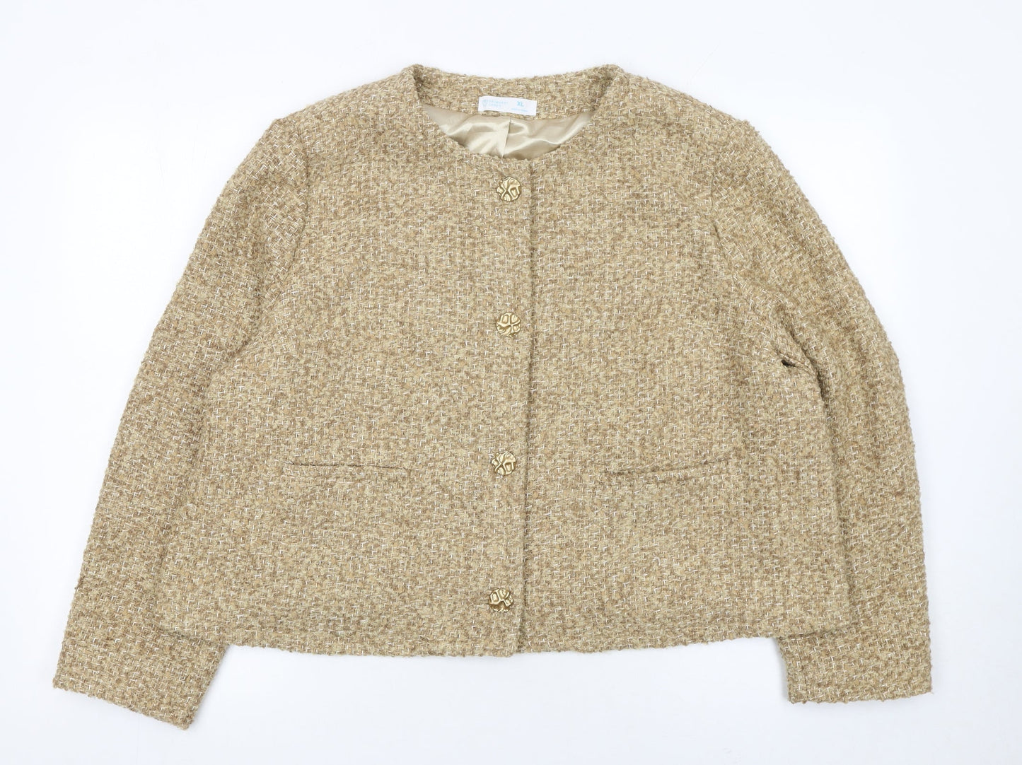 Primark Women Beige Tweed Blazer Jacket XL Classic Lined