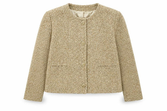 Primark Women Beige Tweed Blazer Jacket XL Classic Lined