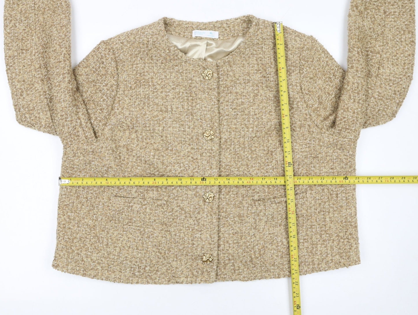 Primark Women Beige Tweed Blazer Jacket XL Classic Lined