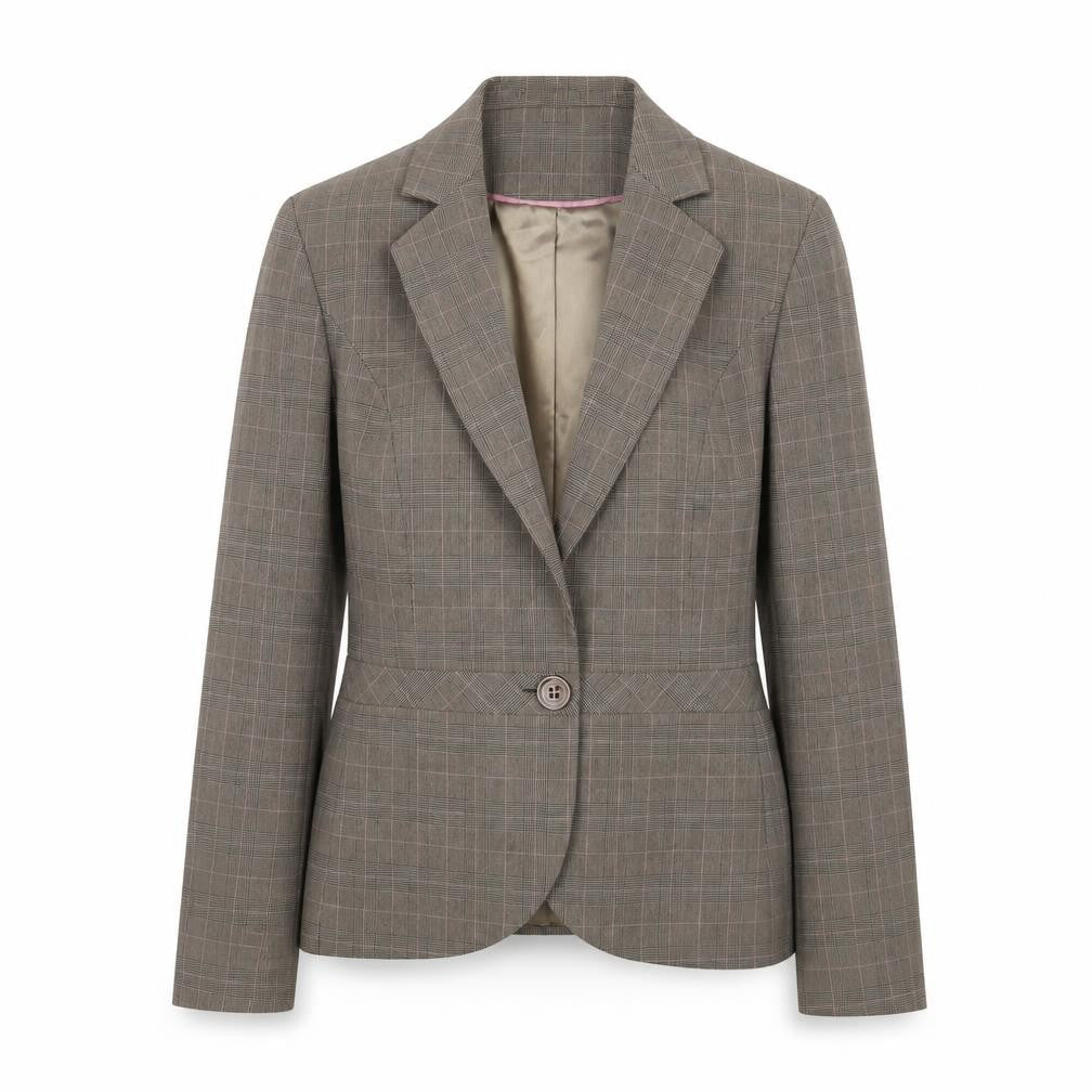 Next Women Brown Checked Tailored Suit Jacket Size 12 Classic Style