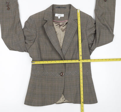 Next Women Brown Checked Tailored Suit Jacket Size 12 Classic Style