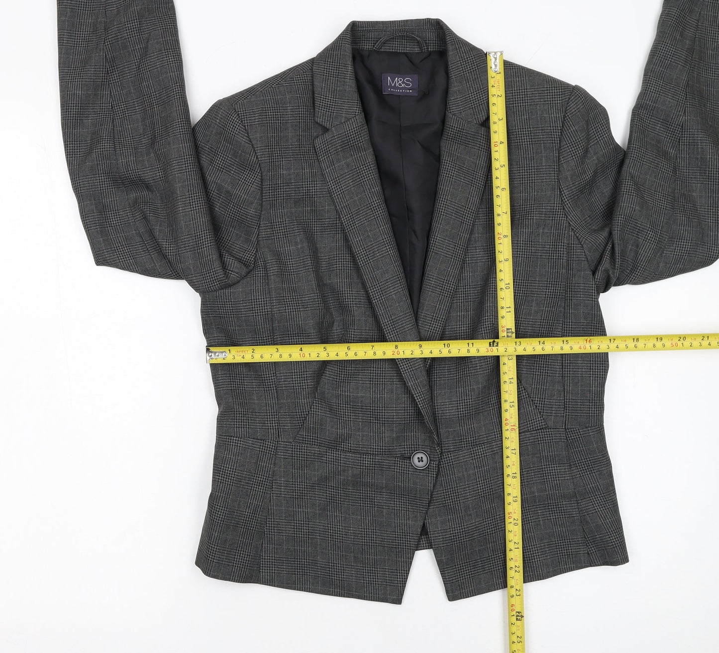 Marks and Spencer Women’s Grey Check Tailored Blazer UK 12