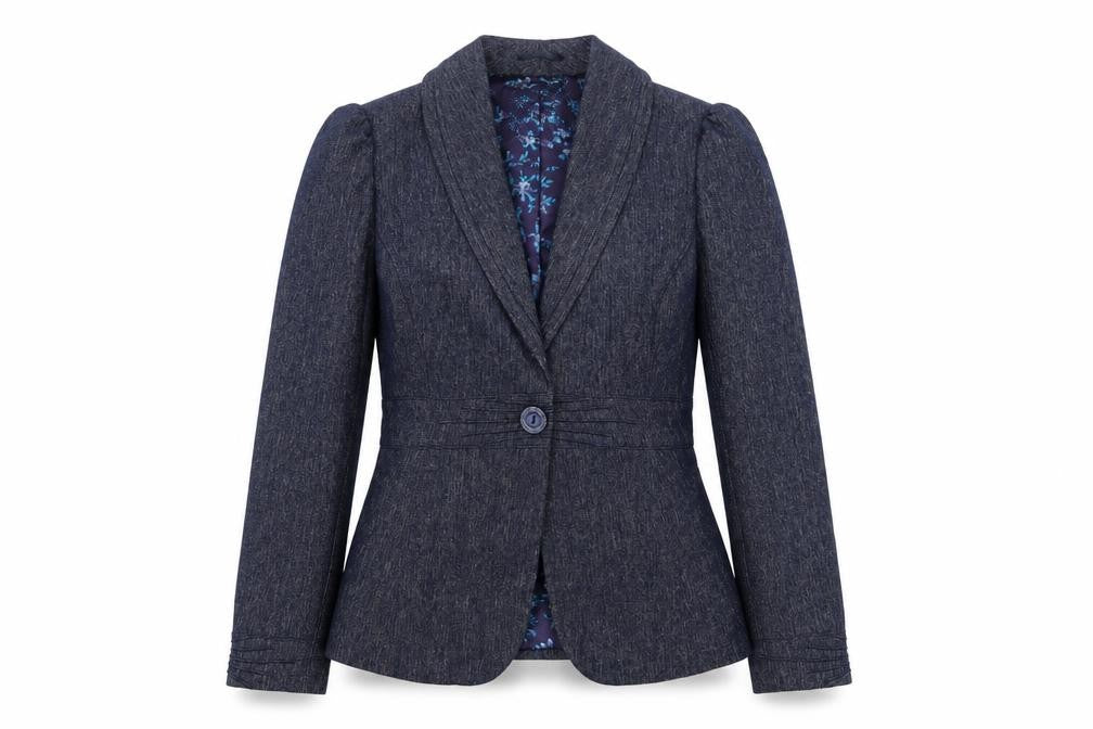 Marks & Spencer Per Una Blue Wool Blend Lined Women's Blazer Size 12