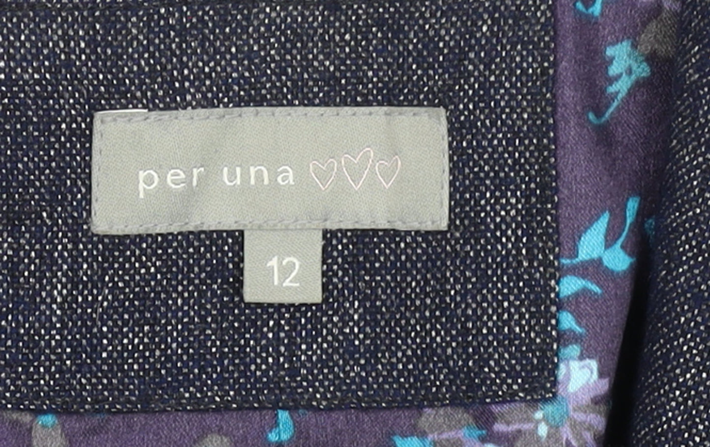 Marks and Spencer Per Una Blue Wool Blend Lined Women's Blazer Size 12
