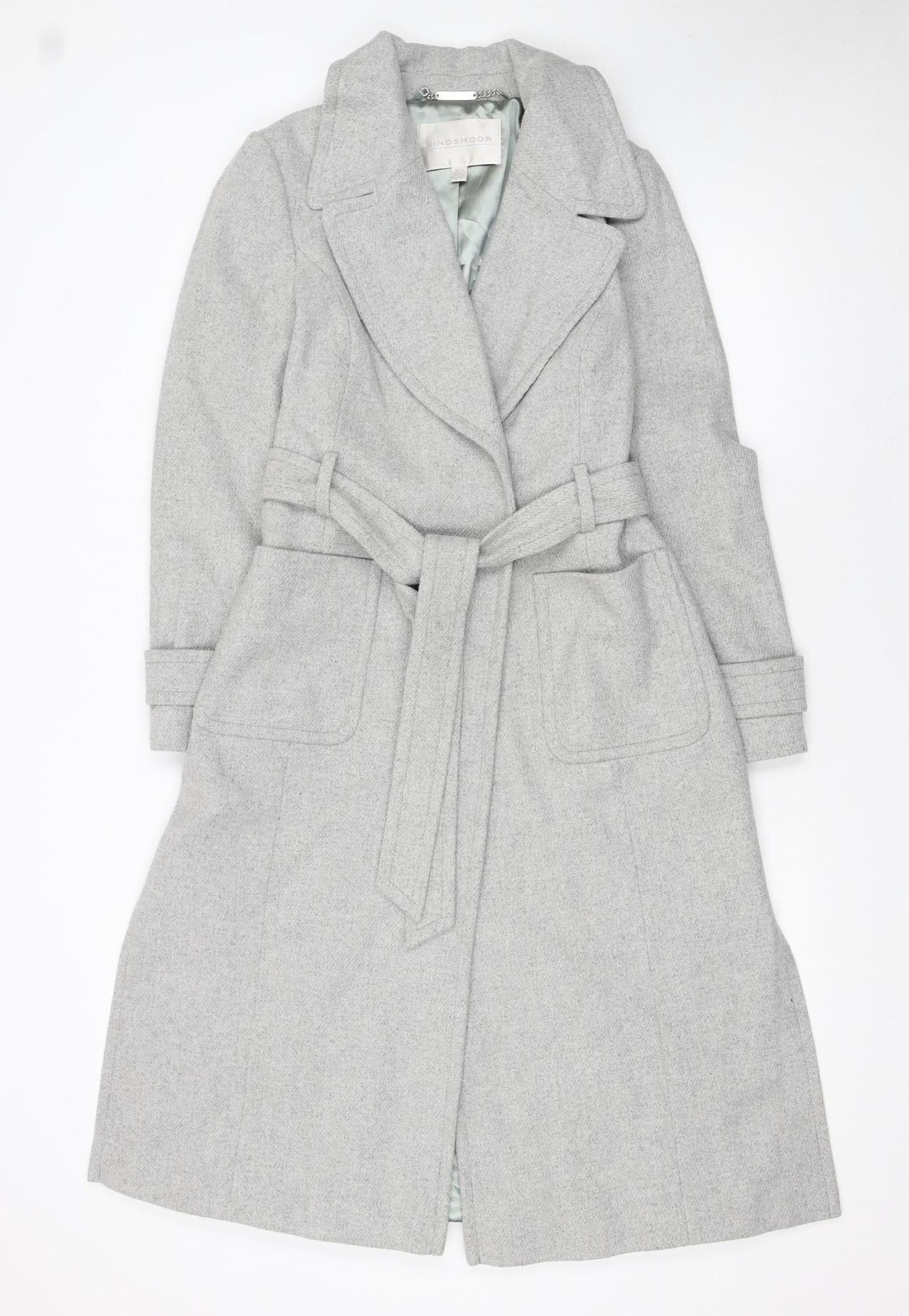 Windsmoor Womens Grey Long Belted Wool Blend Trench Coat Size 10
