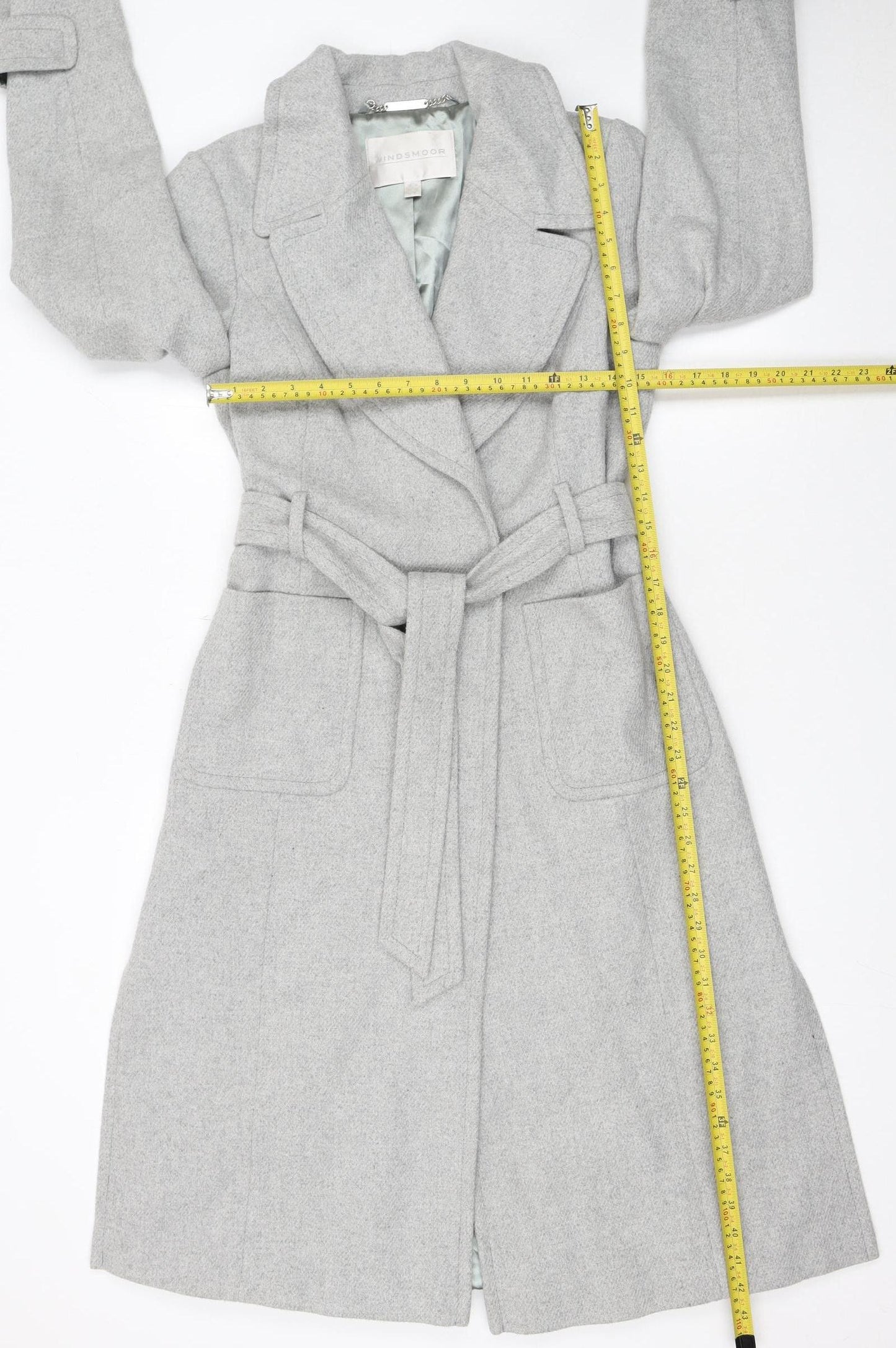 Windsmoor Womens Grey Long Belted Wool Blend Trench Coat Size 10