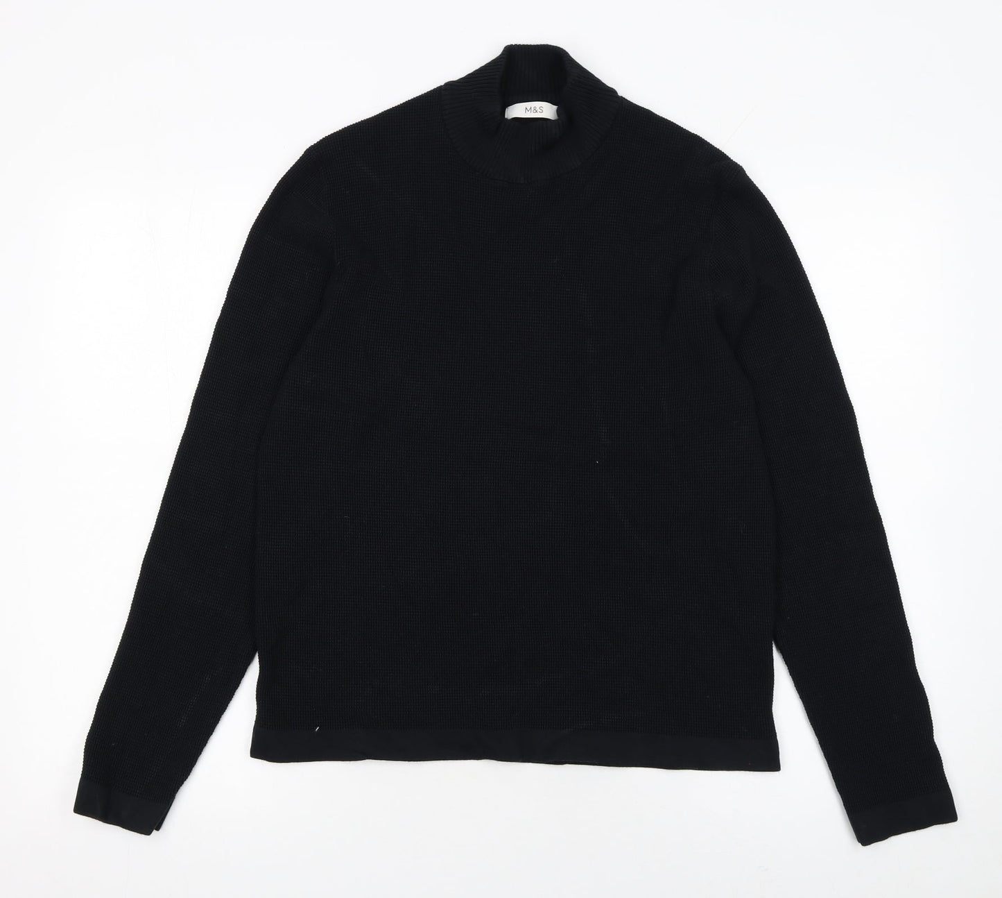 Marks and Spencer Men’s Black Waffle Knit Cotton Modal Mock Neck Jumper M