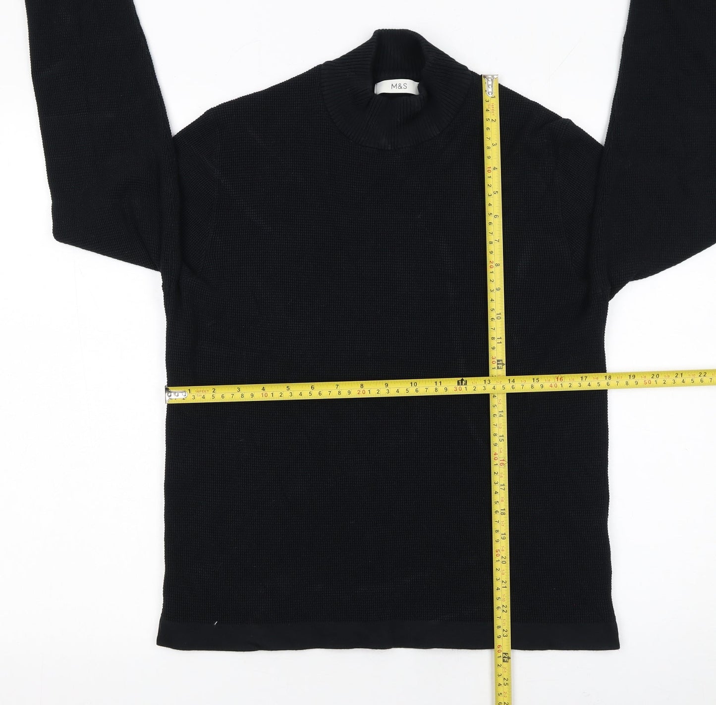 Marks and Spencer Men’s Black Waffle Knit Cotton Modal Mock Neck Jumper M