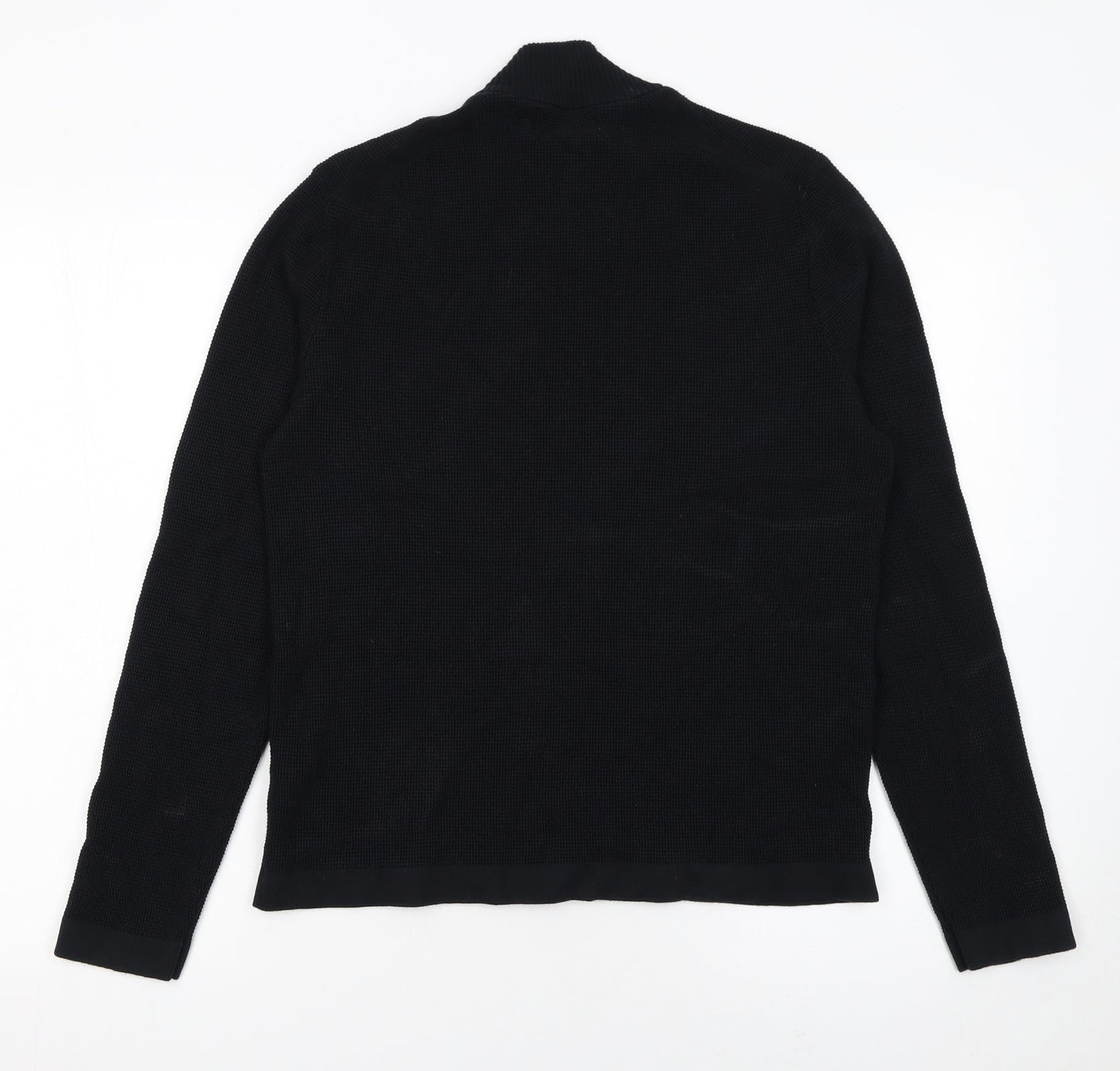 Marks and Spencer Men’s Black Waffle Knit Cotton Modal Mock Neck Jumper M