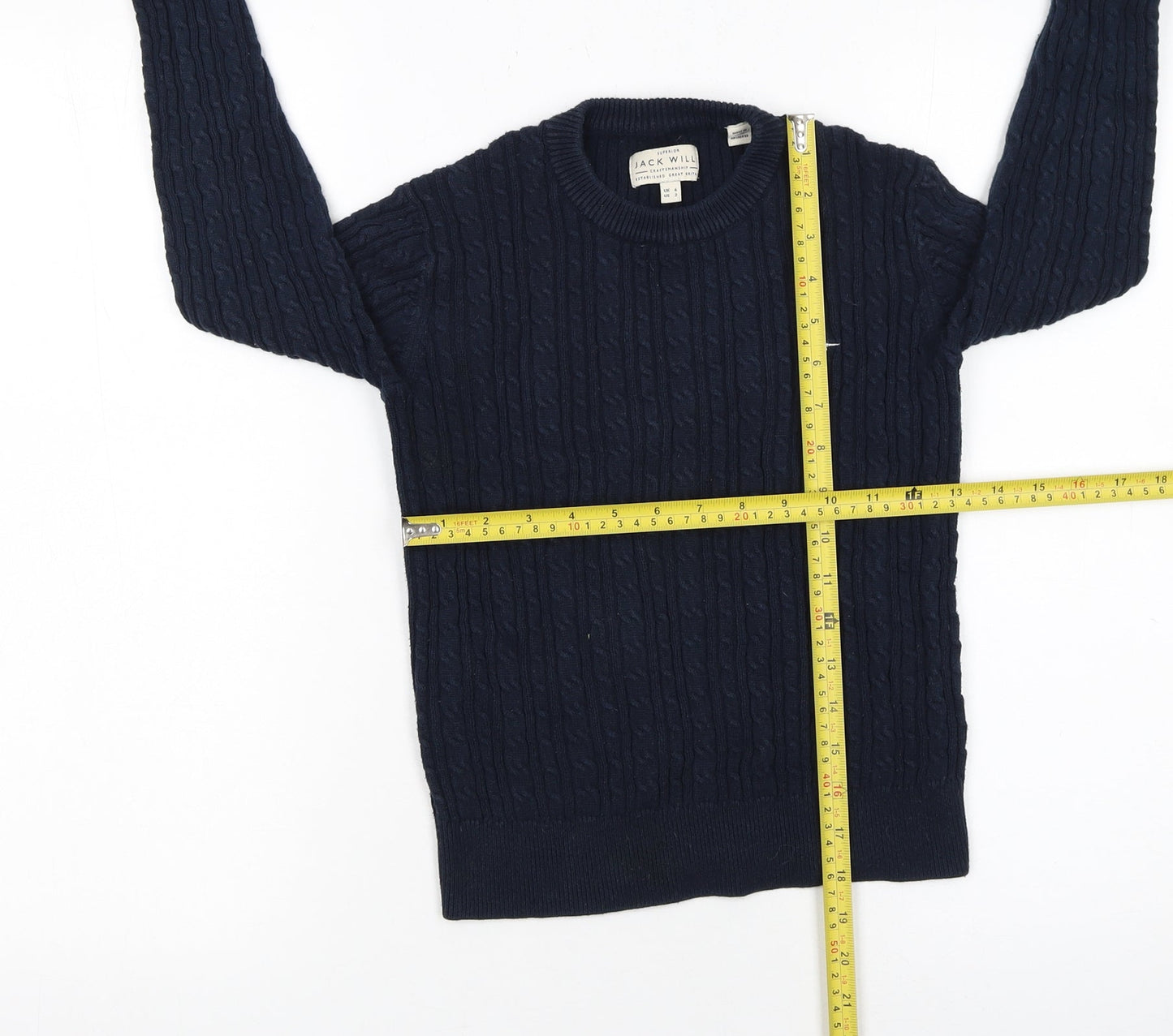Jack Wills Women Blue Cable-Knit Cotton Jumper UK 6
