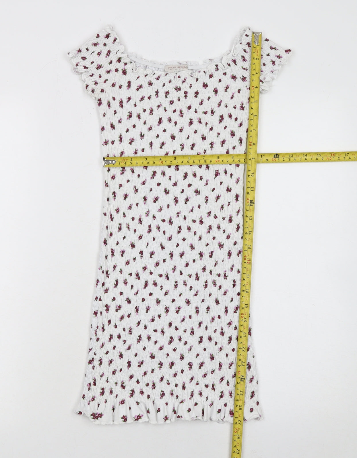 Pull & Bear Teens White Floral Short Sleeve Bodycon Dress S