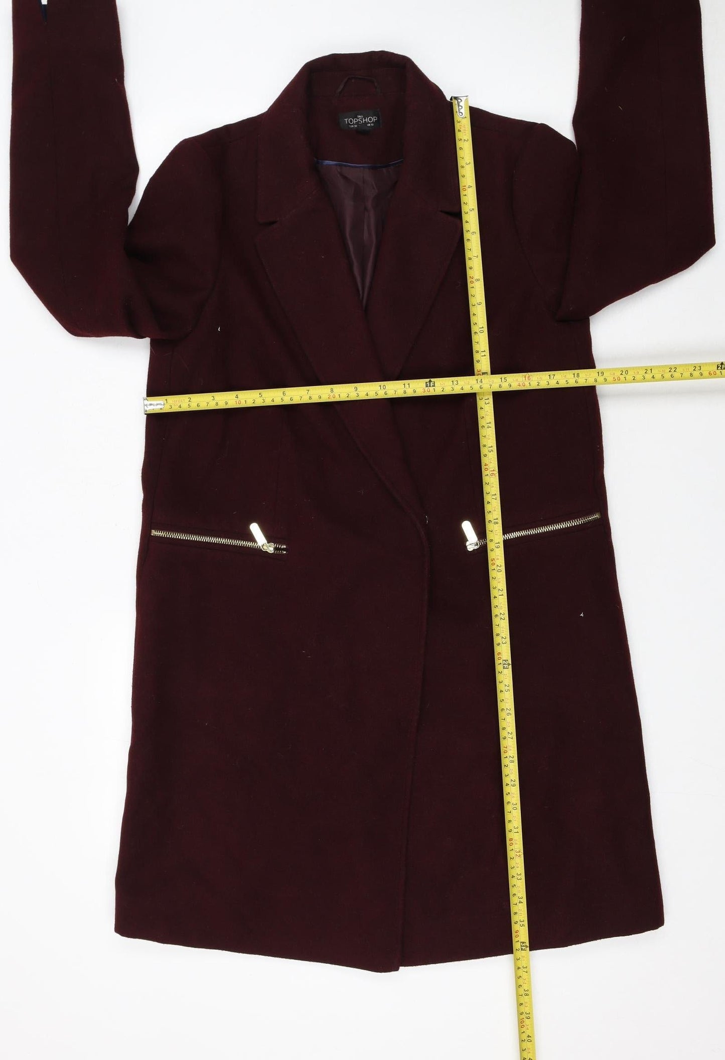 Topshop Women Tall Brown Wool Look Mid-Length Overcoat UK 10
