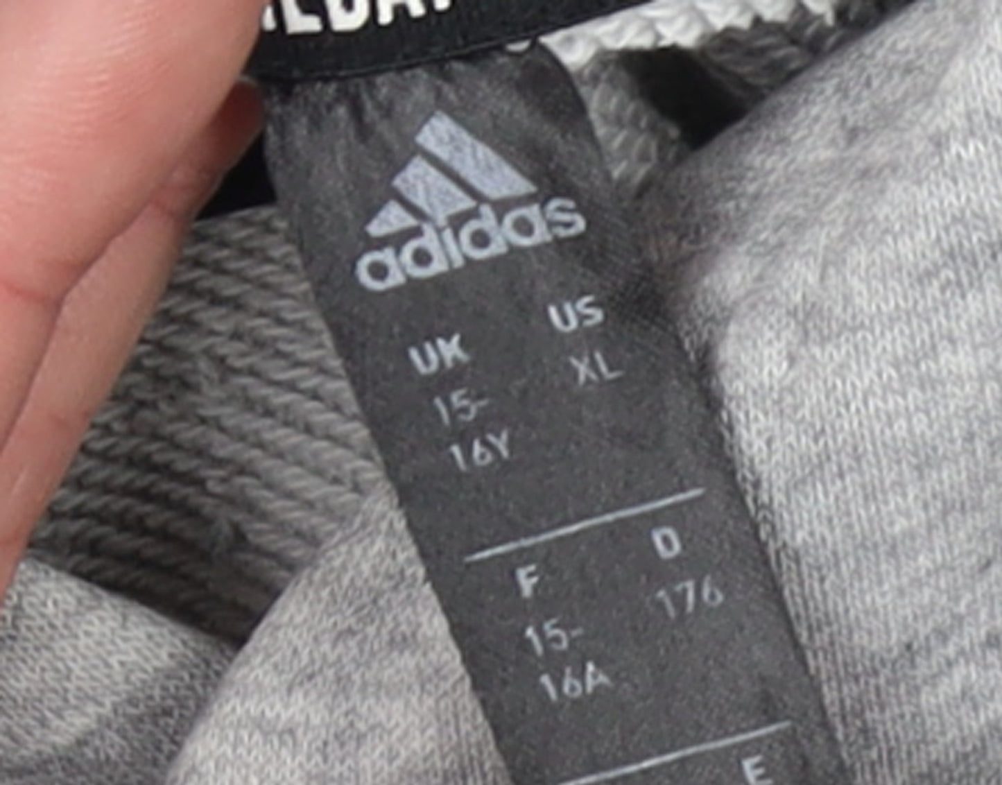 Adidas Boys Grey Hoodie 15-16 Years Pullover Fleece Cotton Blend