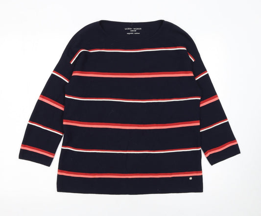 Gerry Weber Women Blue Striped Organic Cotton Pullover Jumper Size 10