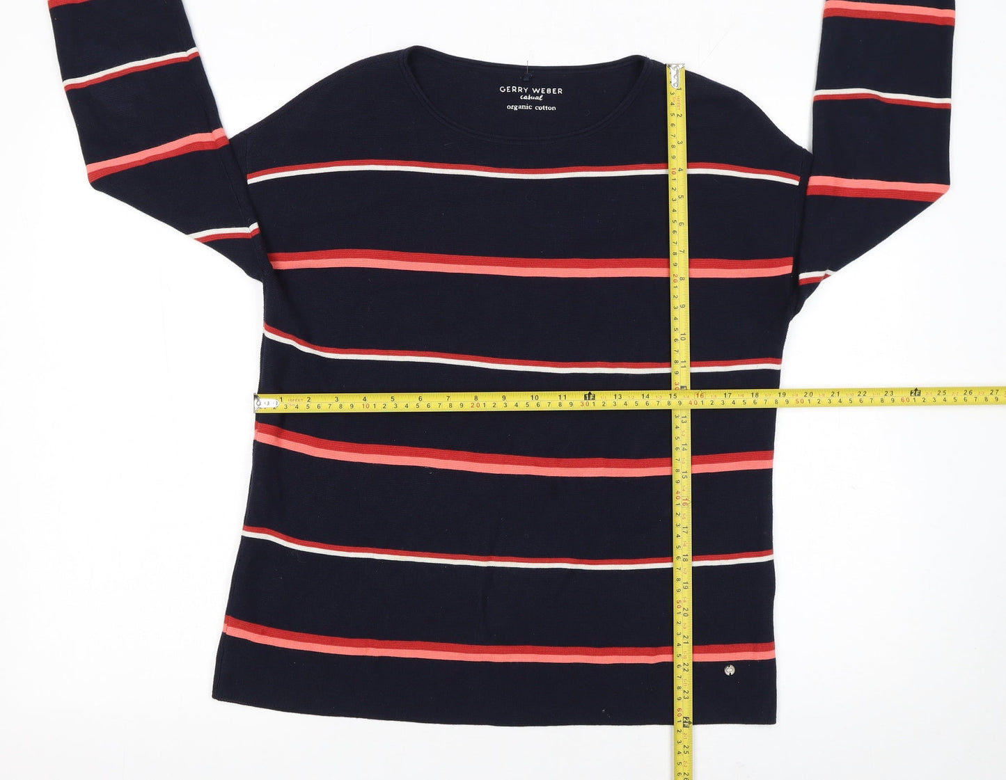 Gerry Weber Women Blue Striped Organic Cotton Pullover Jumper Size 10