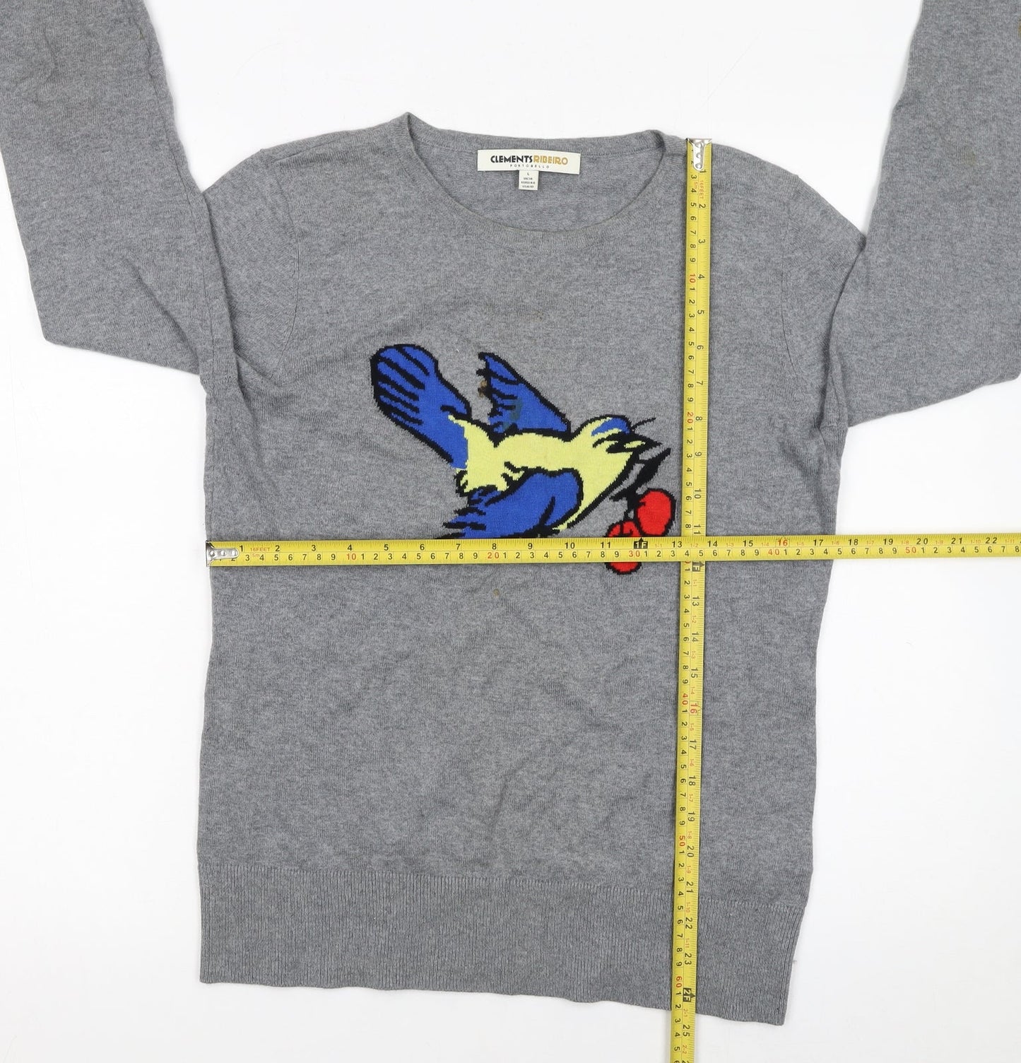 Clements Ribeiro Women Grey Bird Pullover Jumper Size 14 Cotton Cashmere