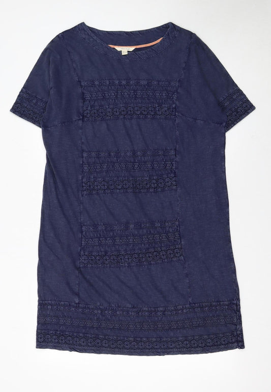 White Stuff Women’s Blue Cotton Shift Dress Size 14 Short Sleeve