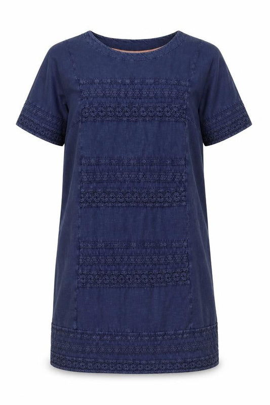 White Stuff Women’s Blue Cotton Shift Dress Size 14 Short Sleeve