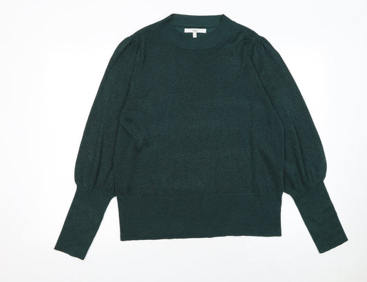 Next Women Green Metallic Knit Balloon Sleeve Jumper UK 16