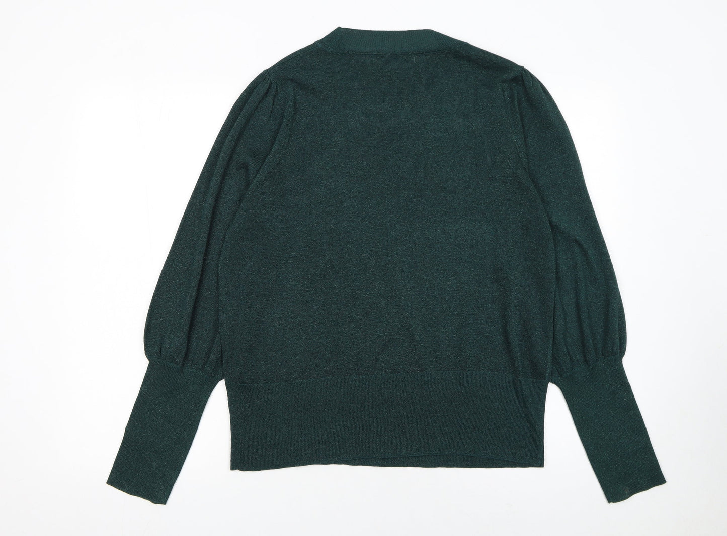 Next Women Green Metallic Knit Balloon Sleeve Jumper UK 16