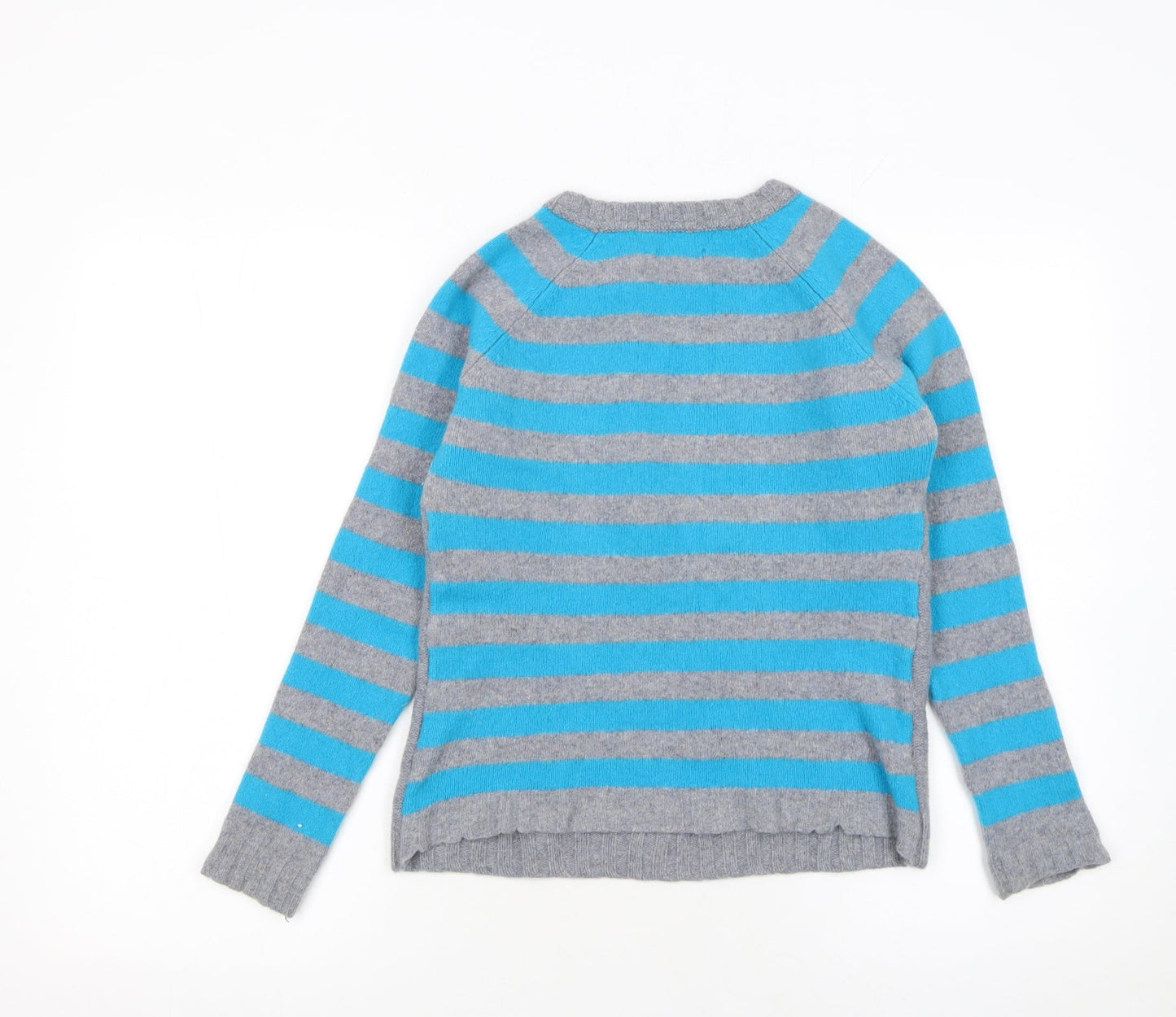 Clements Ribeiro Women Grey Blue Striped Cable-Knit Merino Wool Jumper UK 12