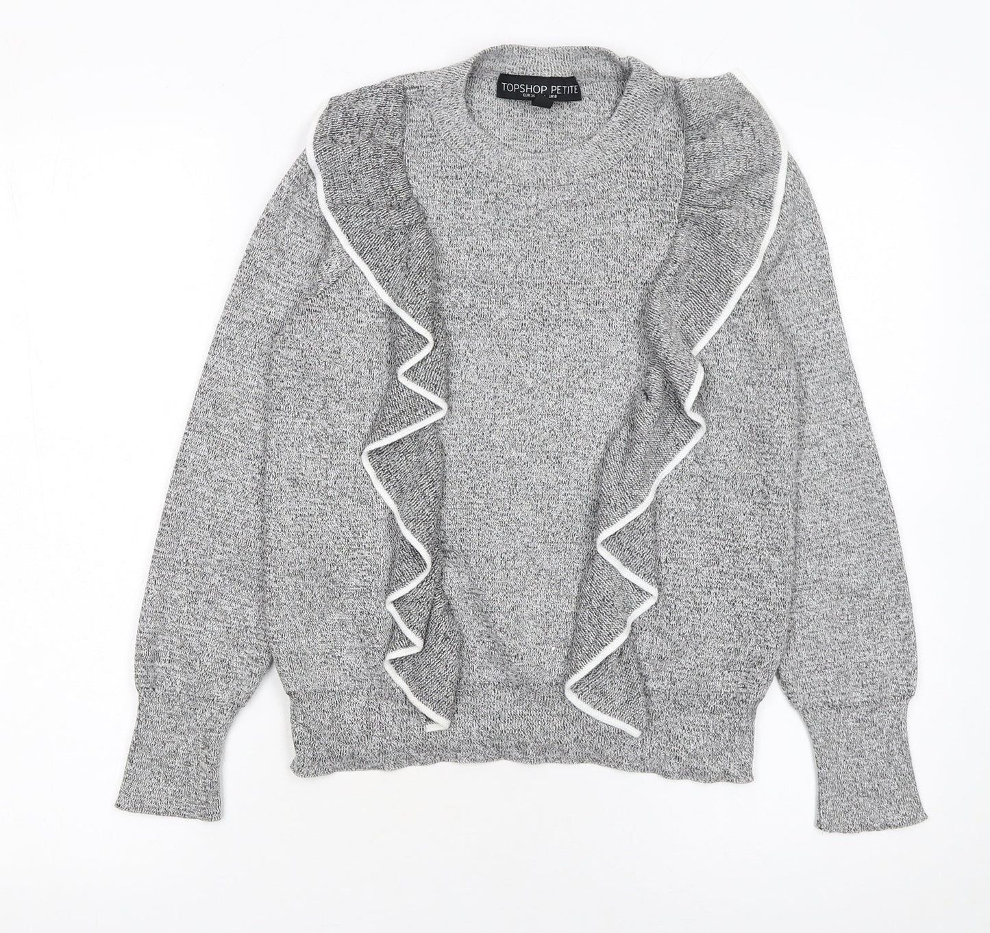 Topshop Petite Grey Ruffle Knit Women's Jumper Size 8